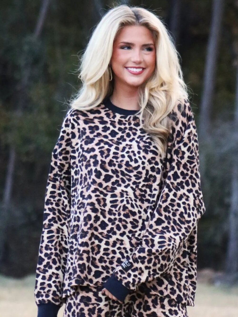 Lulu Mac Leopard Print Waffle sleeve top NWT